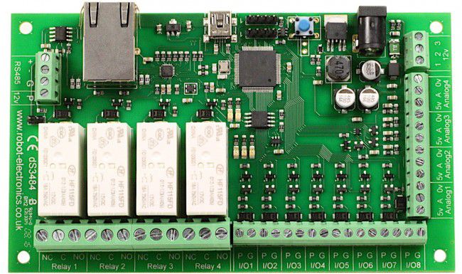 Programmable Ethernet Module with 4 Relays, 8 I/O, 4 Inputs and RS485